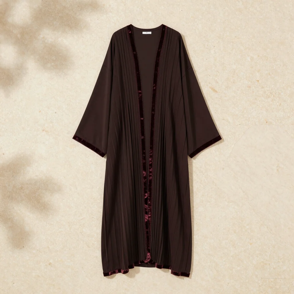 Velvet Trim Pleated Abaya